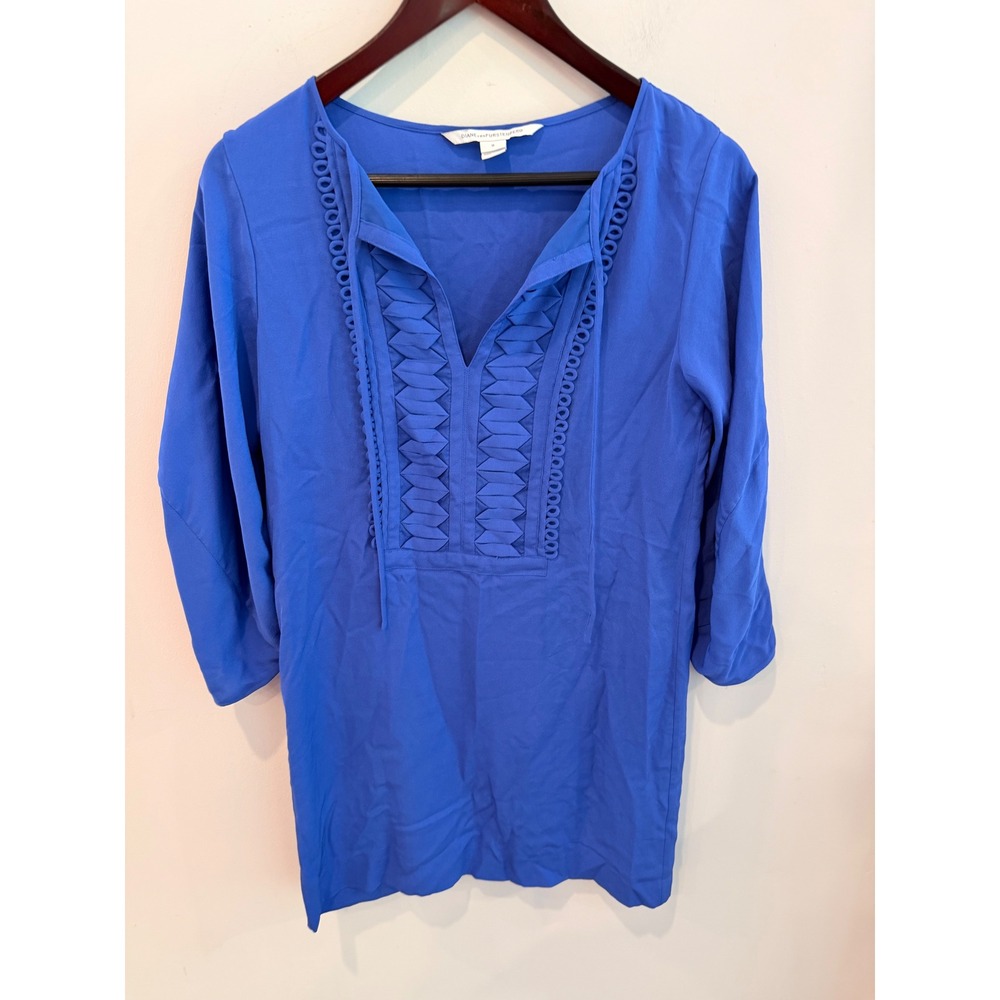 DVF Diane von Furstenberg‎ Iliana Embellished Silk Tunic Dress Blue Size 0